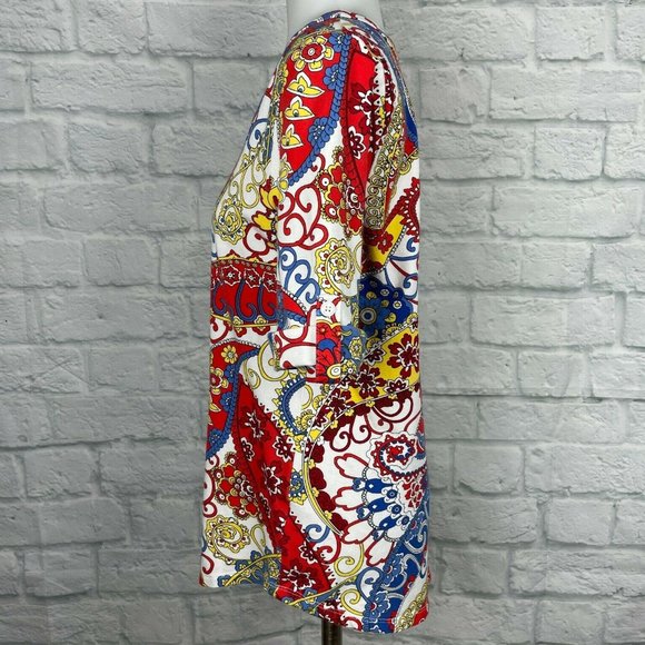 Talbots Large Excellent Top Paisley Red Blue Yellow Short Sleeve Stretch Cotton - Picture 6 of 10